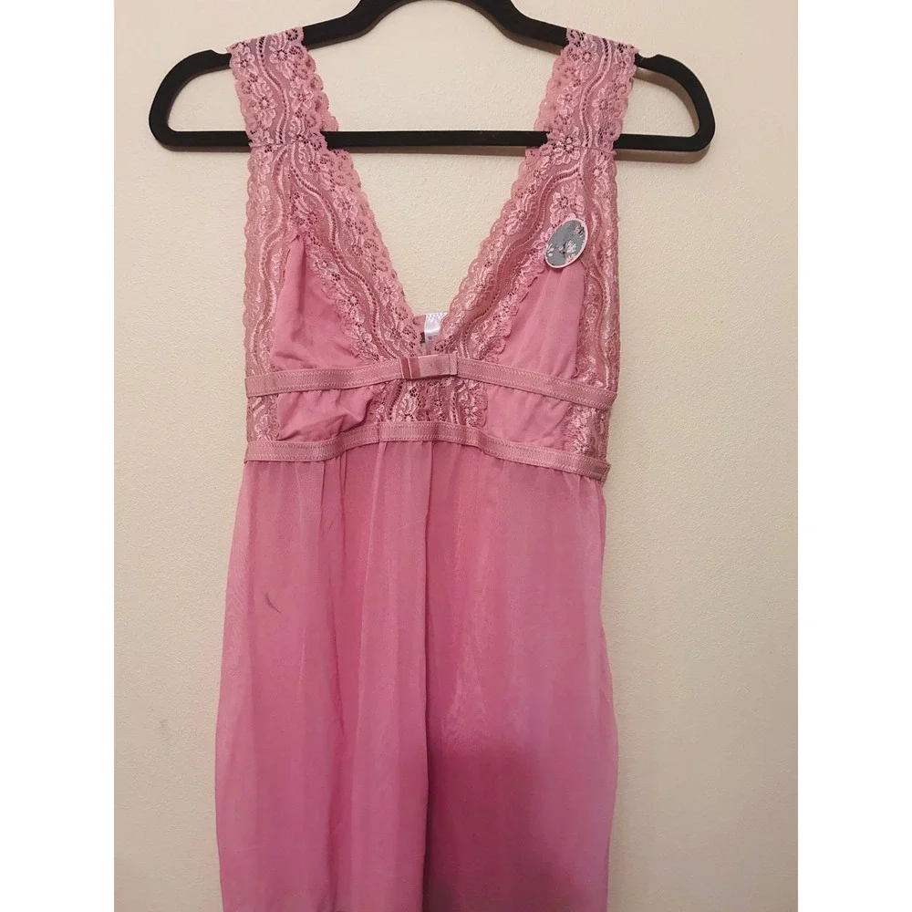 Janina Babydoll Lingerie Women Medium Pink Excellent Lace Sheer Romantic Nightie